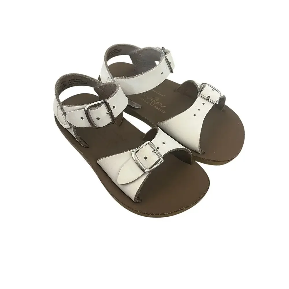 Saltwater Sandals Surfer Hoy White Leather Baby Toddler SZ 8 Water Southern